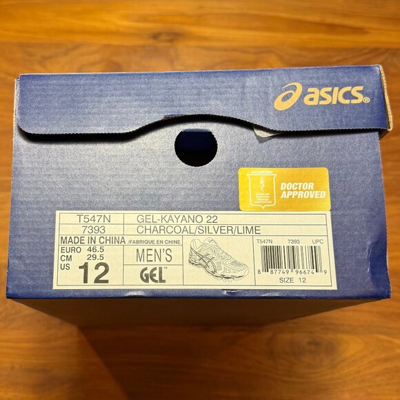 Asics Gel‎ Kayano 22 Men's Size 12 Charcoal/Silver/Lime New with Box - Picture 7 of 8